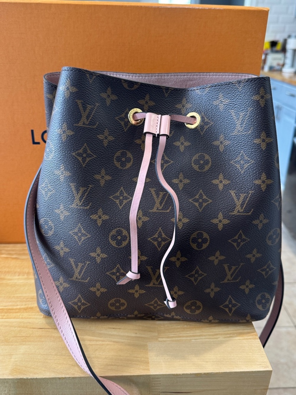 Louis Vuitton Monogram Canvas Bucket Bag with Pink Trim